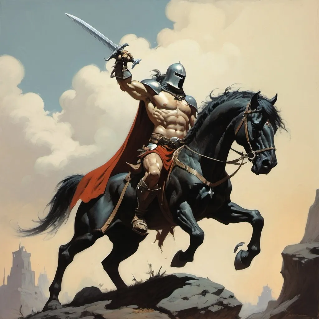 Prompt: A Frank Frazetta style fantasy crusader