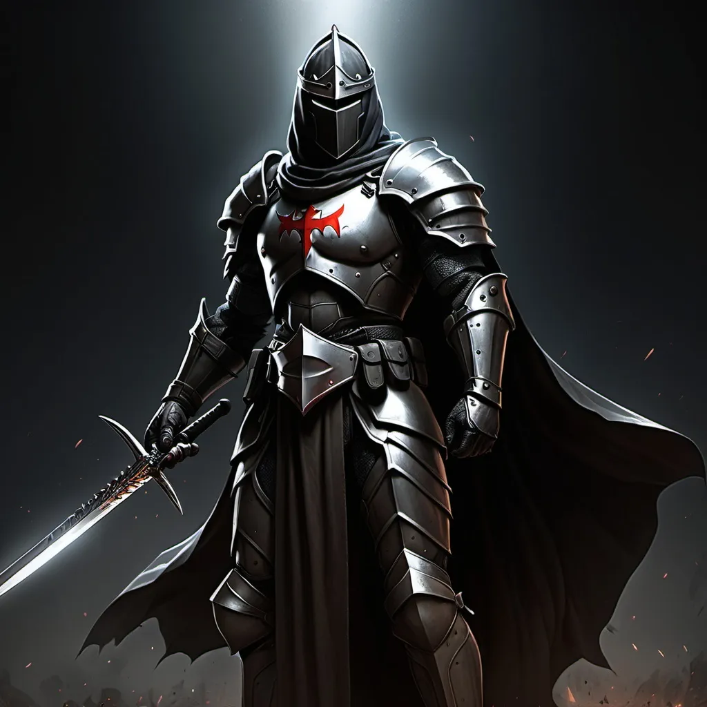 Prompt: Dark Crusader holding a sword, the solider of the holy, fighting for the better.

