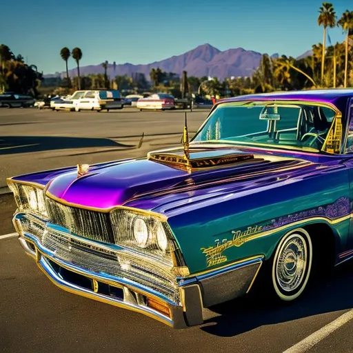 Prompt: A shining  lowrider in west coast