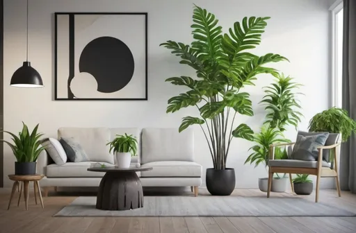 Prompt: plants in the modern living, photorealistic