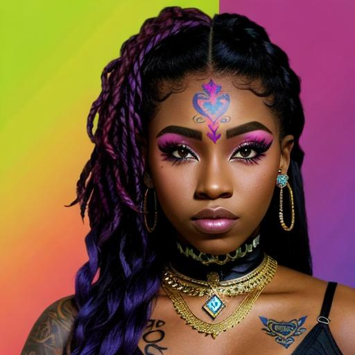 Prompt: perfect ebony qween, gooning, looks maxing hard, face tattoo, lil peep fan