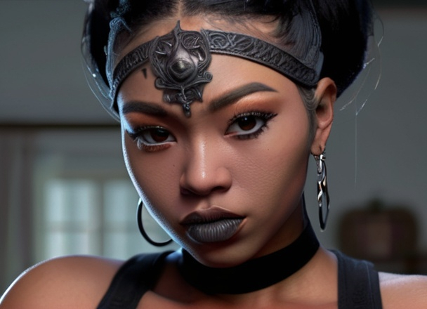 Prompt: perfect ebony qween, gooning, looks maxing hard, face tattoo

BLACK LIKE DARK BLACK LIKE THE COLOR OF COAL BLASAIN QWEEN korean woman, princess, cowgirl, gooner, gooning, goon cave,HD, UHD, 4k, realistic CREEPYER THEN LAST TIME BOOO