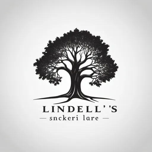 Prompt: make a black and white logotype with exact text Lindells Snickeri & Design include a tree