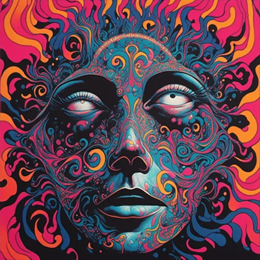 Prompt: <mymodel>A vibrant and surreal painting of an astral psychedelic DMT entity,, in highly detailed, psychedelic poster art style, with surreal lighting and astral planes, showcasing vibrant colors and surreal hallucinations, best quality, highly detailed, psychedelic, surreal, vibrant colors, open third eye, astral entity, poster art, surreal lighting, astral planes