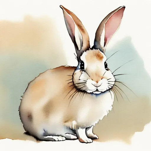 Prompt: watercolor of a beige rabbit crying from a wide view