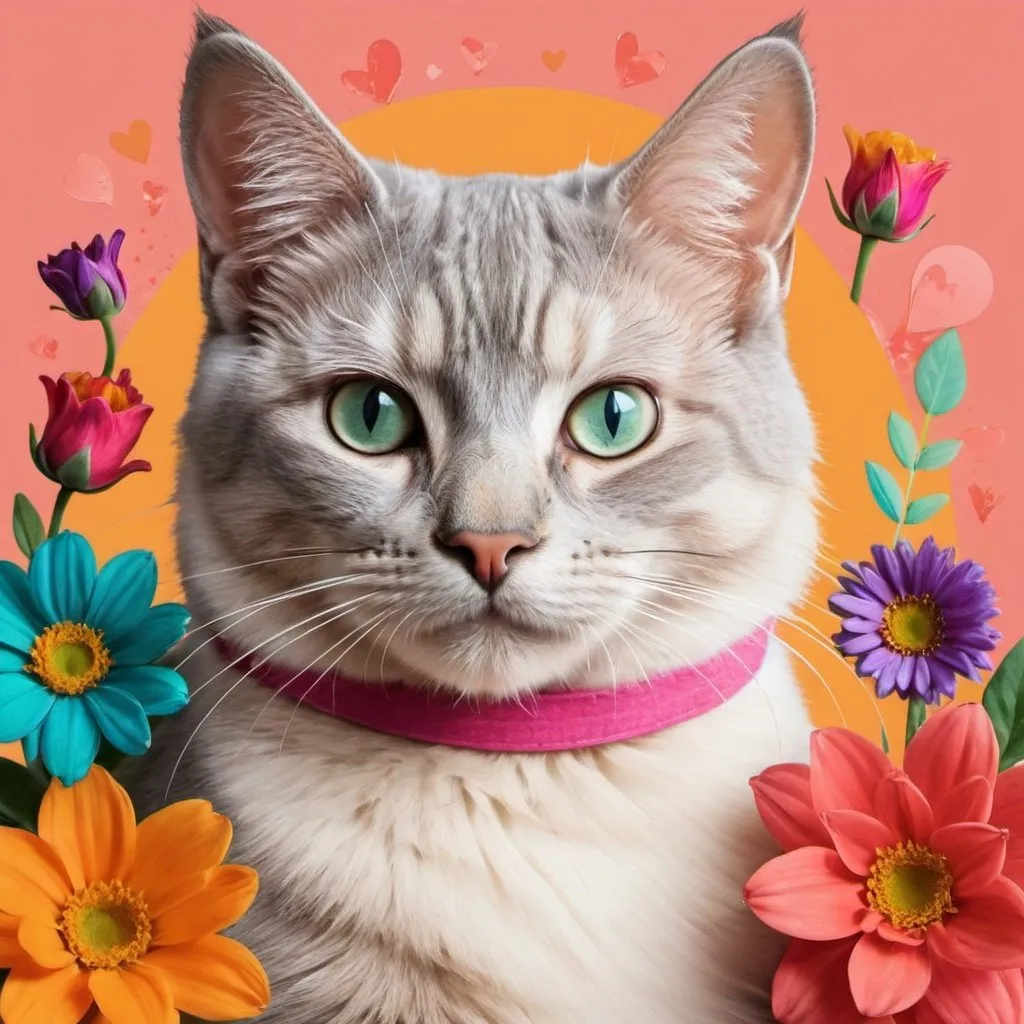 Prompt: Make a creative colorful mothers day design with a cat