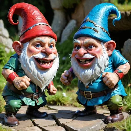 Prompt: gnomes and trolls fighting