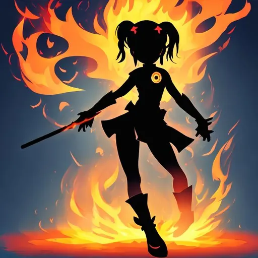 Prompt: magical girl with fire powers as a silhouette