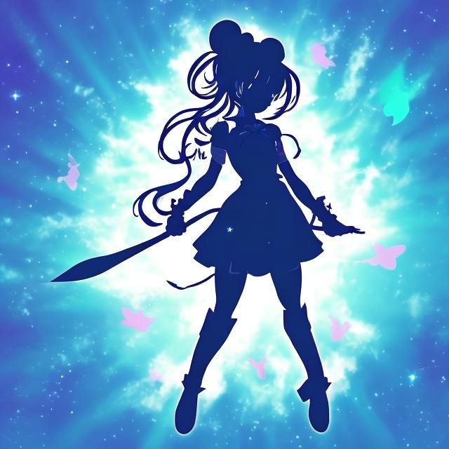 Prompt: magical girl with air powers as a silhouette