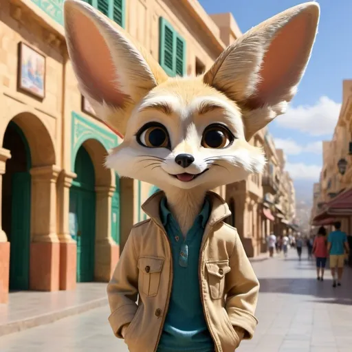 Prompt: Le petit fennec touriste a Alger centre animation 3d Disney Pixar dressed good 