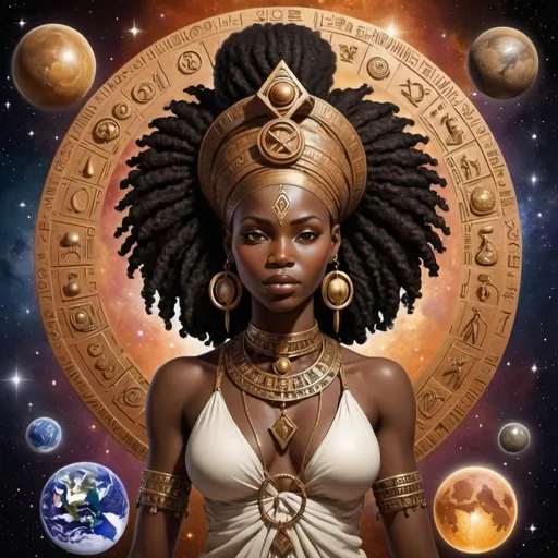 Prompt: African Goddess of the Universe with Alchemy Symbols