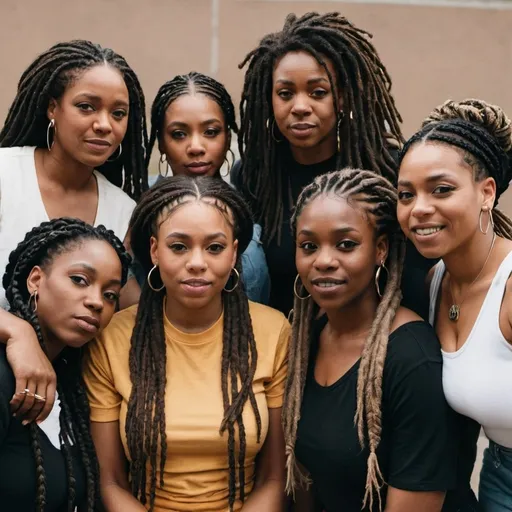 Prompt: A Group of  Black Women with Dreads and Braids