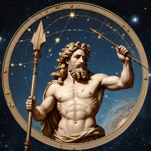 Prompt: European God Jupiter holding a Spear in Constellation Gemini