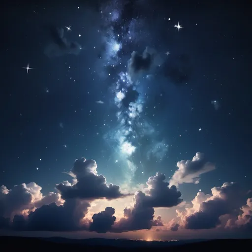 Prompt: Night sky with clouds and stars