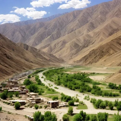 Prompt: can you please make an image of a contemporary landscape in the panjshir valley with greenery