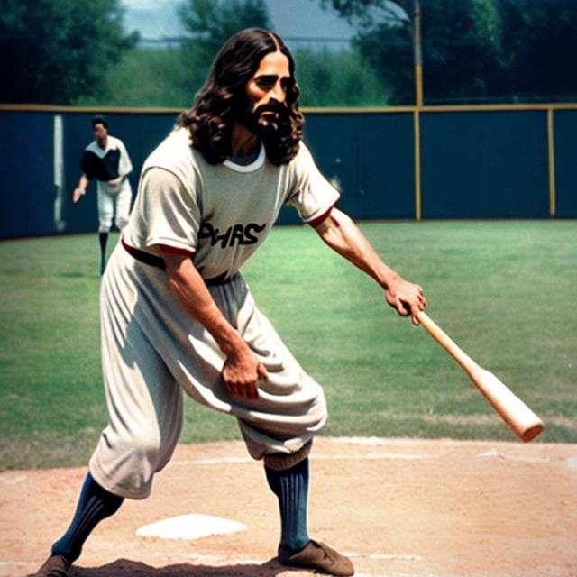 Prompt: jesus christ playing baseball 