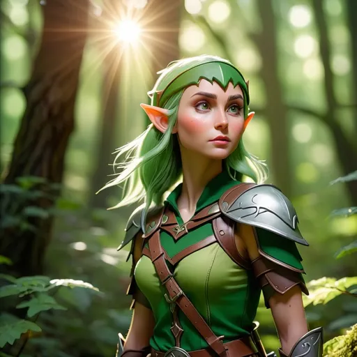 Prompt: Elf ranger in a mystical forest around sunlight
