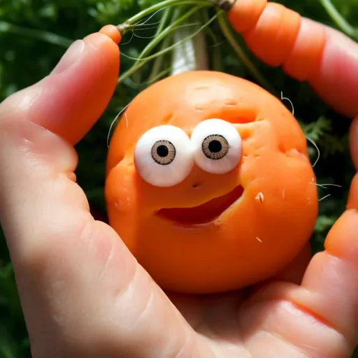 Prompt: Carrot holding an eye in your hands