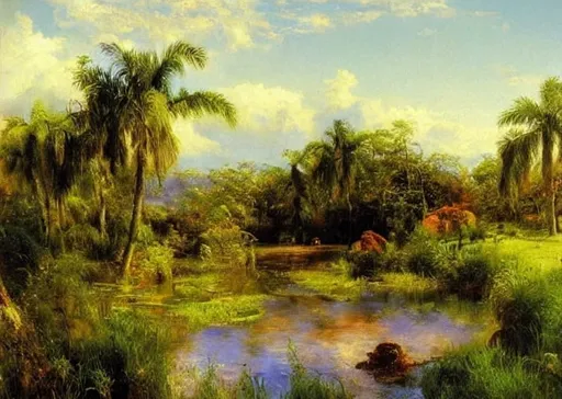 Prompt: Florida landscape, Hermann Herzog, beautiful artwork, Thomas Moran, Keith Gunderson, Peder Mork Monsted,