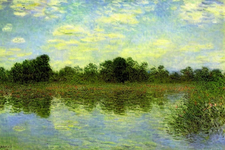 Prompt: Florida landscape, everglades, Claude Monet, Willard Metcalf, beautiful artwork, Thomas Moran, Keith Gunderson, Hermann Herzog