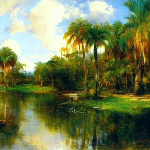 Prompt: Florida landscape, Hermann Herzog, beautiful artwork, Thomas Moran, Keith Gunderson, Peder Mork Monsted, 