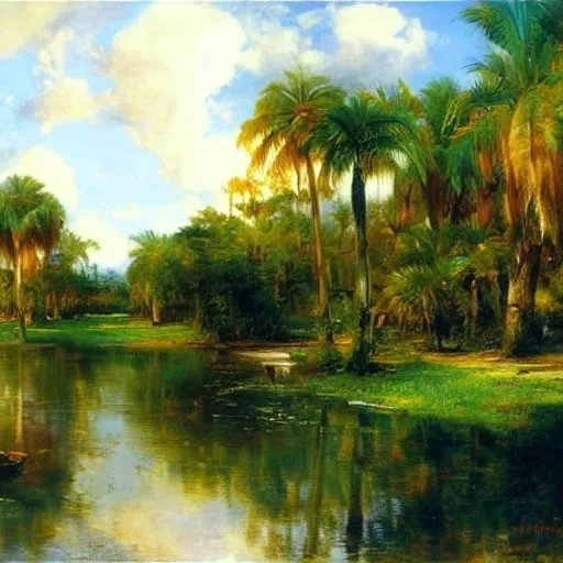 Prompt: Florida landscape, Hermann Herzog, beautiful artwork, Thomas Moran, Keith Gunderson, Peder Mork Monsted, 