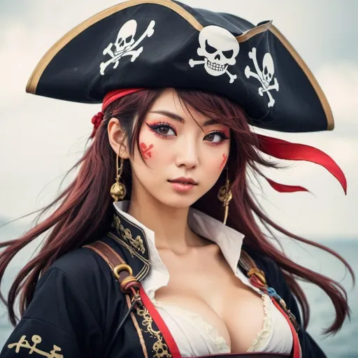 Prompt: beautiful japanese pirate woman, anime style
