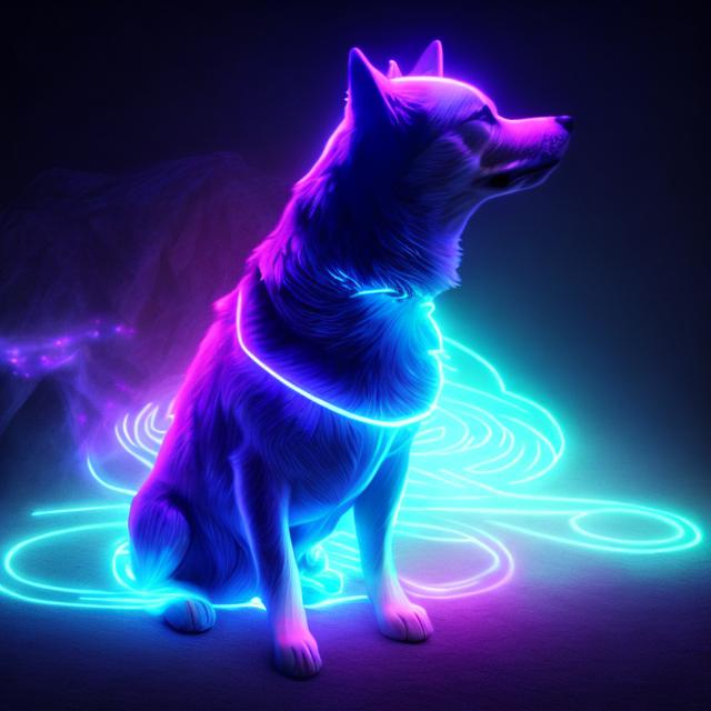 Prompt: Galaxy dog, 8k , hyperrealistc , majestic , neon, glowing, 