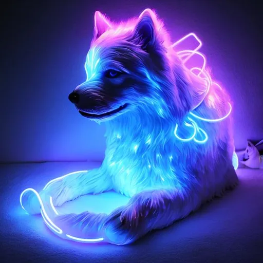 Prompt: Galaxy dog, 8k , hyperrealistc , majestic , neon, glowing, 