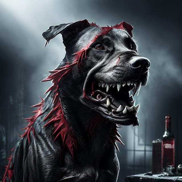 Prompt: Dangerous dog, blood hound, blood punk, scary, dark, sharp teeth,8k ,Hyperrealisic  