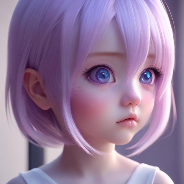 Prompt: Anime girl, pink cheeks, 8k, hyperrealisic, soft, cute,light light lavender hair