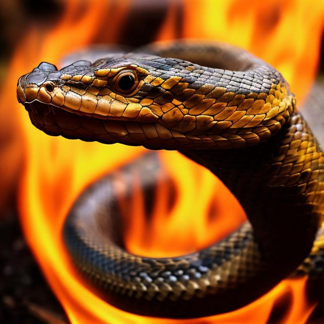 Prompt: Hissing snake with flames 