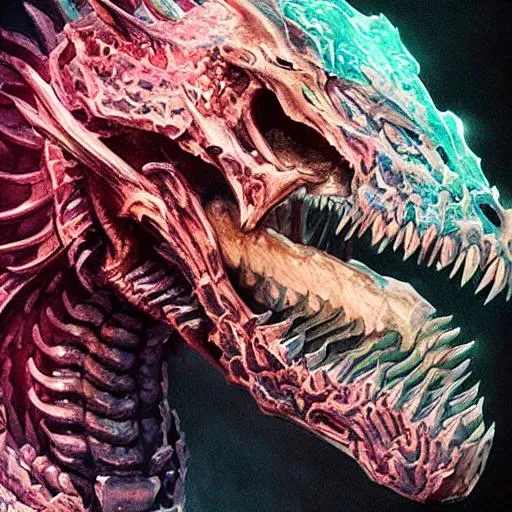 Prompt: Portrait of a roaring neon skeleton dragon with iridescent black markings and a cute face, perfect composition, hyperrealistic, super detailed, 8k, high quality, trending art, trending on artstation, sharp focus, studio photo, intricate details, highly detailed, by greg rutkowski, illustration, watercolor


