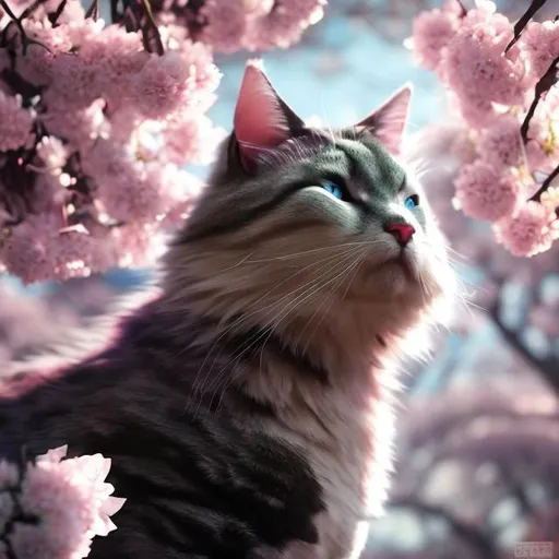 Prompt: Warrior cat, 8k, armor, Fluffy, hyperrealistic, cherry blossom tree, majestic  