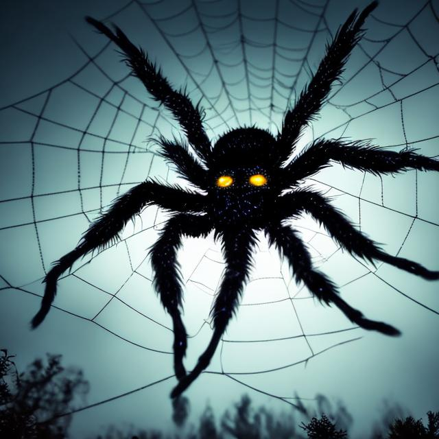 Prompt: large, fuzzy, spider, glowing signal, black, spider web, monster, scary, 4k , realsistic, magestic.