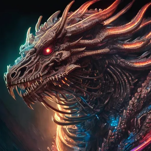 Prompt: Portrait of a roaring neon skeleton dragon with iridescent black markings and a cute face, perfect composition, hyperrealistic, super detailed, 8k, high quality, trending art, trending on artstation, sharp focus, studio photo, intricate details, highly detailed, by greg rutkowski, illustration, watercolor
anime

l 