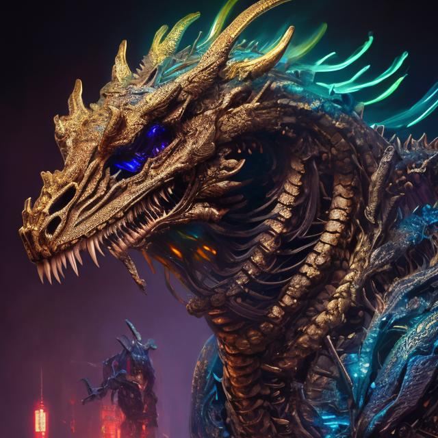 Prompt: Portrait of a roaring neon skeleton dragon with iridescent black markings and a cute face, perfect composition, hyperrealistic, super detailed, 8k, high quality, trending art, trending on artstation, sharp focus, studio photo, intricate details, highly detailed, by greg rutkowski, illustration, watercolor
anime

l 