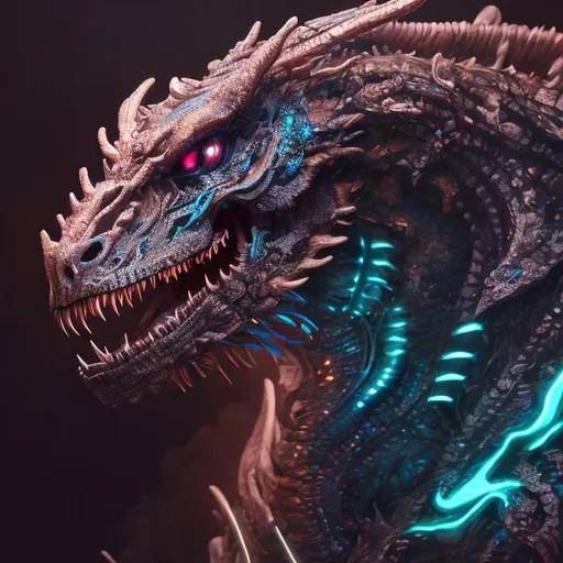 Prompt: Portrait of a roaring neon skeleton dragon with iridescent black markings and a cute face, perfect composition, hyperrealistic, super detailed, 8k, high quality, trending art, trending on artstation, sharp focus, studio photo, intricate details, highly detailed, by greg rutkowski, illustration, watercolor
anime

l 
