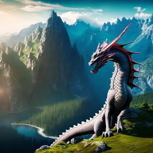 Prompt: elegant dragon on mountain, 8k, hyperealisic 