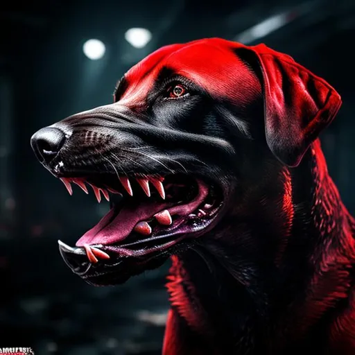 Prompt: Dangerous dog, blood hound, blood punk, scary, dark, sharp teeth,8k ,Hyperrealisic  