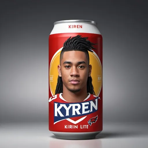 Prompt: Create a beer brand that looks like "Kirin Lite" but is called "Kyren Lite" and features the face of NFL player Kyren Williams