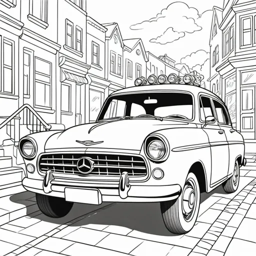 Prompt: coloring picture for children car on street