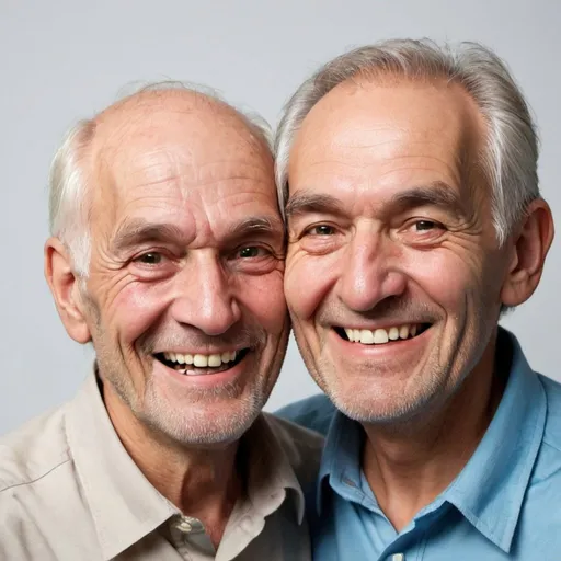Prompt: make and 2 old man face, both same face but one is smilling happily and one is smilling depress