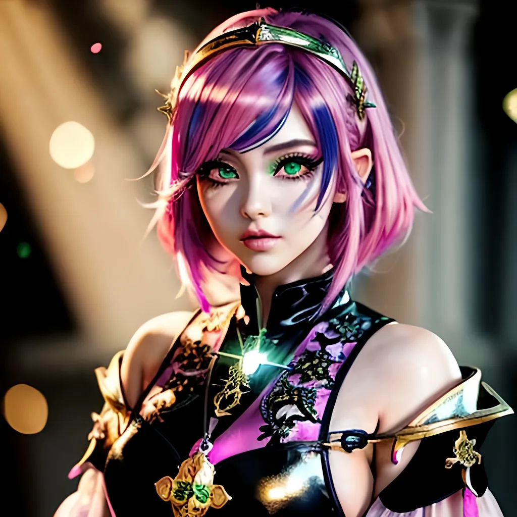 Prompt: masterpiece, ink painting, beautiful cute pop idol, D&D fantasy, (23 years old) pixie girl cleric, ((beautiful detailed face and large green eyes)), bright pink hair, looking at the viewer, wearing cleric outfit, intricate hyper detailed hair, intricate hyper detailed eyelashes, intricate hyper detailed shining pupils #3238, UHD, hd , 8k eyes, detailed face, big anime dreamy eyes, 8k eyes, intricate details, insanely detailed, masterpiece, cinematic lighting, 8k, complementary colors, golden ratio, octane render, volumetric lighting, unreal 5, artwork, concept art, cover, top model, light on hair colorful glamourous hyperdetailed, intricate hyperdetailed breathtaking colorful glamorous scenic view landscape, ultra-fine details, hyper-focused, deep colors, dramatic lighting, ambient lighting god rays | by sakimi chan, artgerm, wlop, pixiv, tumblr, instagram, deviantart