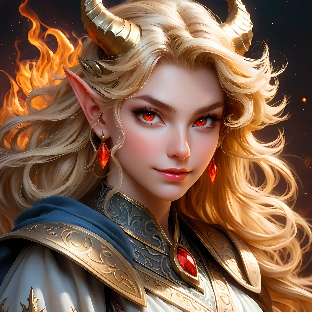 Prompt: Full body visible, oil painting, D&D Fantasy, young 20 years old Tiefling Female, ((Fair-skinned-female, Fair-skinned-female)), Wizard, ((Beautiful detailed face and Red anime eyes)), Tiefling horns)), Long feathered Blonde hair, Rogueish grin, looking at the viewer, Sultry Wizard robes casting an elemental earth spell, intricate hyper detailed hair, intricate hyper detailed eyelashes, intricate hyper detailed shining pupils, #3238, UHD, hd , 8k eyes, detailed face, big anime dreamy eyes, 8k eyes, intricate details, insanely detailed, masterpiece, cinematic lighting, 8k, complementary colors, golden ratio, octane render, volumetric lighting, unreal 5, artwork, concept art, cover, top model, light on hair colorful glamourous hyperdetailed Wizard tower background, intricate hyperdetailed Wizard tower background, ultra-fine details, hyper-focused, deep colors, dramatic lighting, ambient lighting | by sakimi chan, artgerm, wlop, pixiv, tumblr, instagram, deviantart