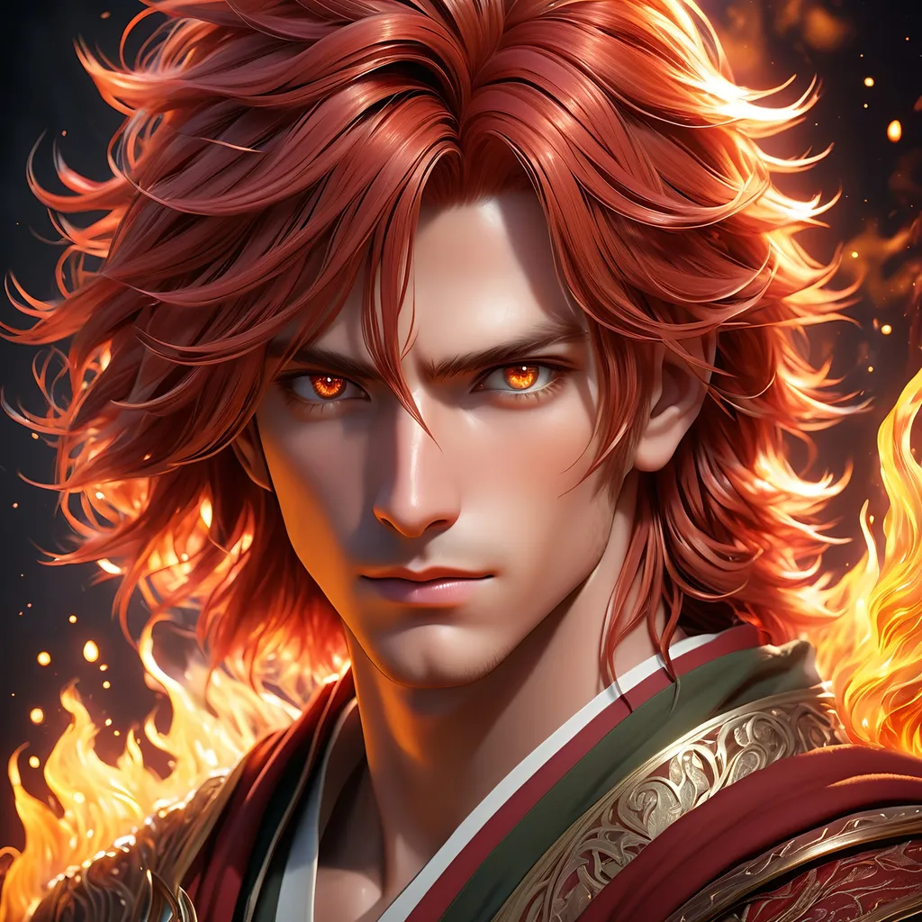 Prompt: Full body, ink painting, fantasy, Hobbit boy ((Male)), short, ((handsome detailed face and eyes)) beautiful fiery red hair, summoner wearing intricate robes and casting a fire spell, intricate hyper detailed hair, intricate hyper detailed eyelashes, intricate hyper detailed shining pupils #3238, UHD, hd , 8k eyes, detailed face, big anime dreamy eyes, 8k eyes, intricate details, insanely detailed, masterpiece, cinematic lighting, 8k, complementary colors, golden ratio, octane render, volumetric lighting, unreal 5, artwork, concept art, cover, top model, light on hair colorful glamourous hyperdetailed, ultra-fine details, hyper-focused, deep colors, dramatic lighting, ambient lighting god rays, | by sakimi chan, artgerm, wlop, pixiv, tumblr, instagram, deviantart