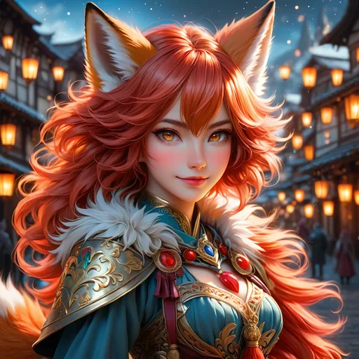 Prompt: Full body visible, oil painting, 26 years old ((anthropomorphic, furry, Fantasy, Kitsune fox girl)), ((anthropomorphic)), detailed fuzzy red fur, ((beautiful detailed face with fox muzzle and anime eyes)), short fiery red pixie cut hair, grinning and pondering the universe, looking into the distance, intricate detailed wizard outfit, intricate hyper detailed hair, intricate hyper detailed eyelashes, intricate hyper detailed shining pupils, #3238, UHD, hd , 8k eyes, detailed face, big anime dreamy eyes, 8k eyes, intricate details, insanely detailed, masterpiece, cinematic lighting, 8k, complementary colors, golden ratio, octane render, volumetric lighting, unreal 5, artwork, concept art, cover, top model, light on hair colorful glamourous hyperdetailed medieval town background, intricate hyperdetailed medieval town background, ultra-fine details, hyper-focused, deep colors, dramatic lighting, ambient lighting | by sakimi chan, artgerm, wlop, pixiv, tumblr, instagram, deviantart