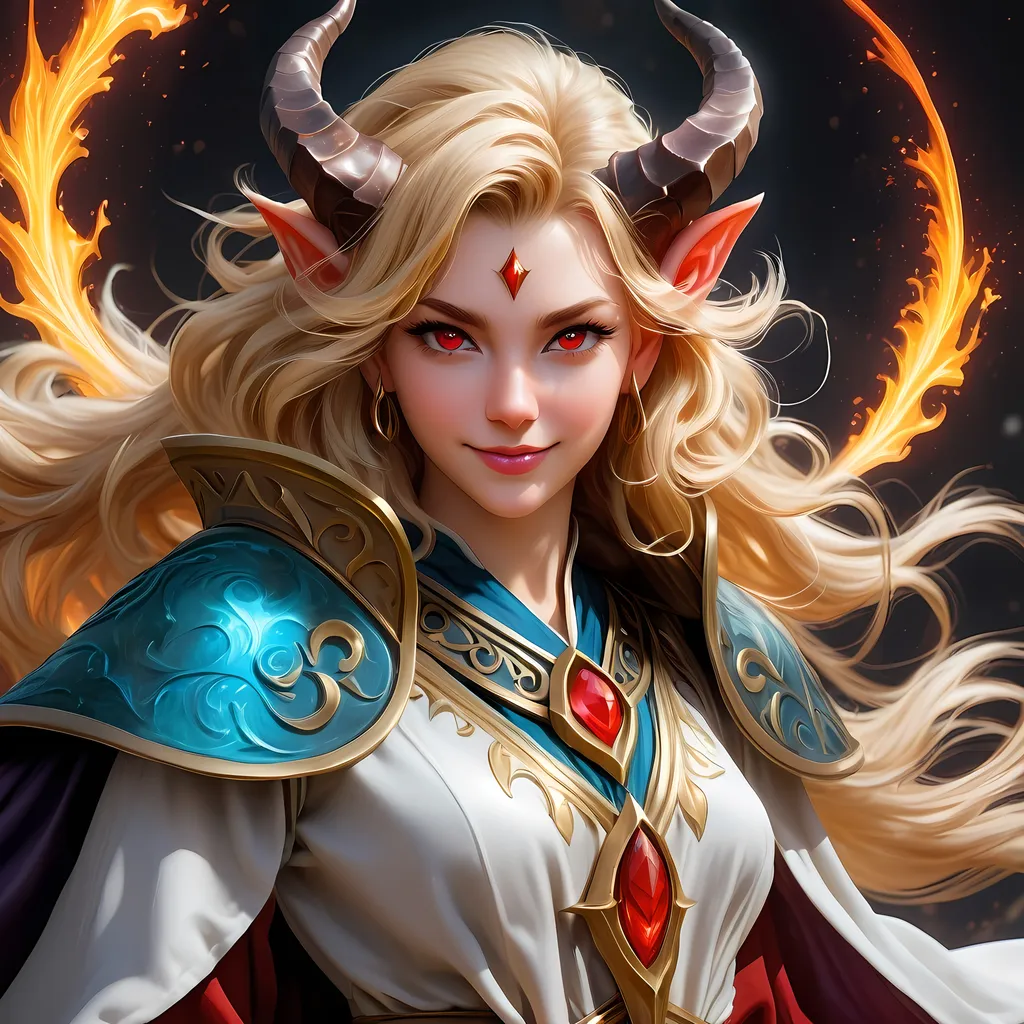 Prompt: Full body visible, oil painting, D&D Fantasy, young 20 years old Tiefling Female, ((Fair-skinned-female, Fair-skinned-female)), Wizard, ((Beautiful detailed face and Red anime eyes)), Tiefling horns)), Long feathered Blonde hair, Rogueish grin, looking at the viewer, Sultry Wizard robes casting an elemental earth spell, intricate hyper detailed hair, intricate hyper detailed eyelashes, intricate hyper detailed shining pupils, #3238, UHD, hd , 8k eyes, detailed face, big anime dreamy eyes, 8k eyes, intricate details, insanely detailed, masterpiece, cinematic lighting, 8k, complementary colors, golden ratio, octane render, volumetric lighting, unreal 5, artwork, concept art, cover, top model, light on hair colorful glamourous hyperdetailed Wizard tower background, intricate hyperdetailed Wizard tower background, ultra-fine details, hyper-focused, deep colors, dramatic lighting, ambient lighting | by sakimi chan, artgerm, wlop, pixiv, tumblr, instagram, deviantart