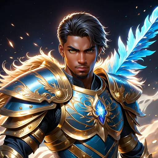 Prompt: Full Body, oil painting, fantasy, a black man with very short black hair with vibrant light hazel eyes, ((handsome detailed face and eyes)), very calm expression with a hint of a smile, clean shaven, large muscles warrior wearing armor ((wielding a large Glaive with both hands)), intricate hyper detailed hair, intricate hyper detailed eyelashes, intricate hyper detailed shining pupils #3238, UHD, hd , 8k eyes, detailed face, big anime dreamy eyes, 8k eyes, intricate details, insanely detailed, masterpiece, cinematic lighting, 8k, complementary colors, golden ratio, octane render, volumetric lighting, unreal 5, artwork, concept art, cover, top model, light on hair colorful glamourous hyperdetailed, ultra-fine details, intricate detailed battlefield background, hyper-focused, deep colors, dramatic lighting, ambient lighting god rays | by sakimi chan, artgerm, wlop, pixiv, tumblr, instagram, deviantart