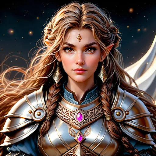 Prompt: Full body visible, oil painting, D&D fantasy, older years old ((Female)) dwarven cleric, ((beautiful detailed face and large brown eyes)), ((Short stocky broad shoulders)), rosy cheeks, long braided hazel hair, short pointed ears, determined look, looking at the viewer, intricate detailed holy cleric magical armor, intricate hyper detailed hair, intricate hyper detailed eyelashes, intricate hyper detailed shining pupils, #3238, UHD, hd , 8k eyes, detailed face, big anime dreamy eyes, 8k eyes, intricate details, insanely detailed, masterpiece, cinematic lighting, 8k, complementary colors, golden ratio, octane render, volumetric lighting, unreal 5, artwork, concept art, cover, top model, light on hair colorful glamourous hyperdetailed mountain temple background, intricate hyperdetailed mountain temple background, ultra-fine details, hyper-focused, deep colors, dramatic lighting, ambient lighting | by sakimi chan, artgerm, wlop, pixiv, tumblr, instagram, deviantart